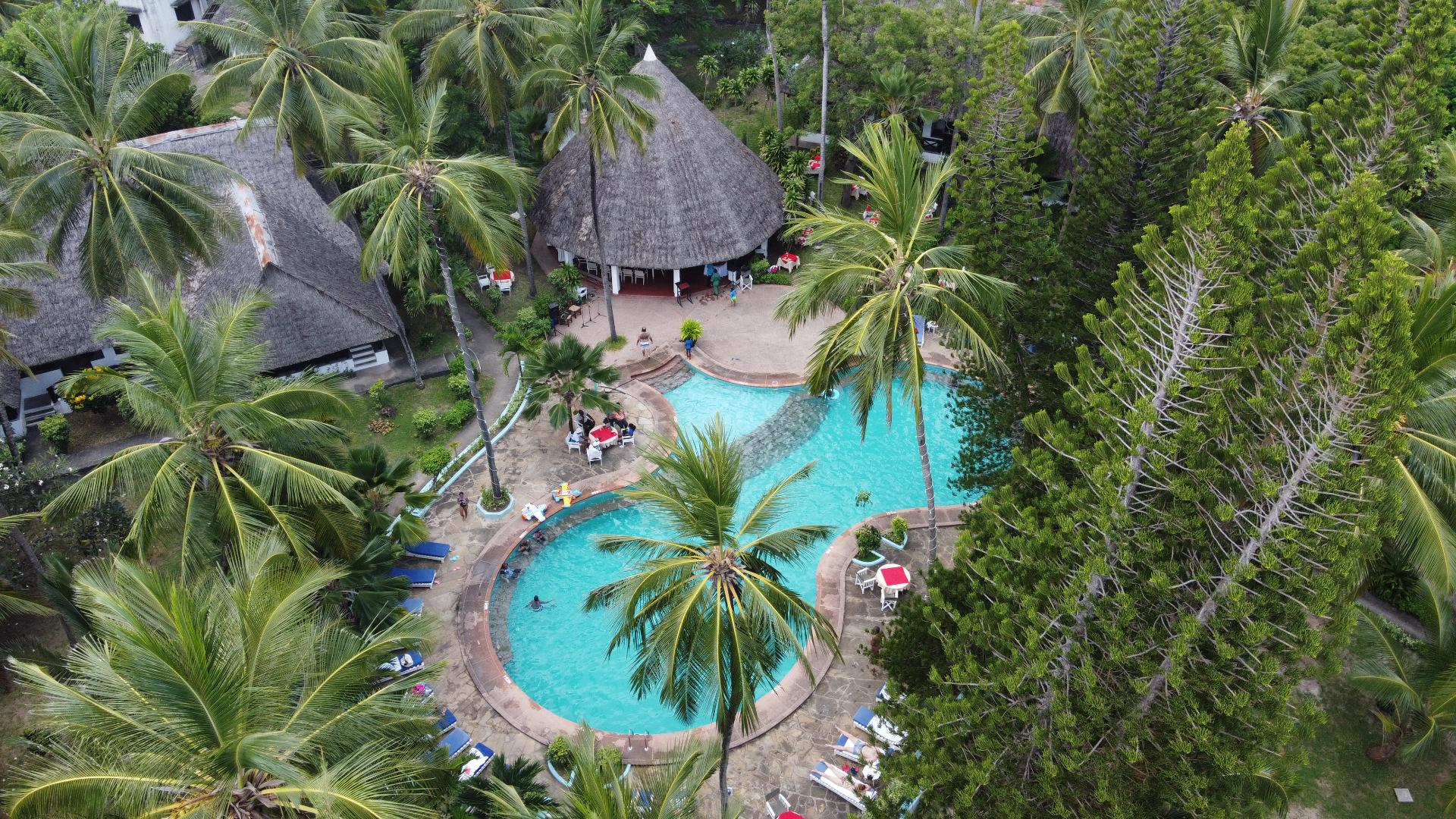 Aerial view of tropical pool at Kilifi Bay resort