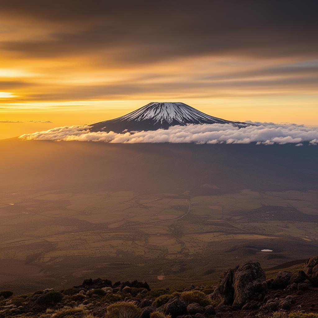 View from Kilimanjaro summit at sunrise