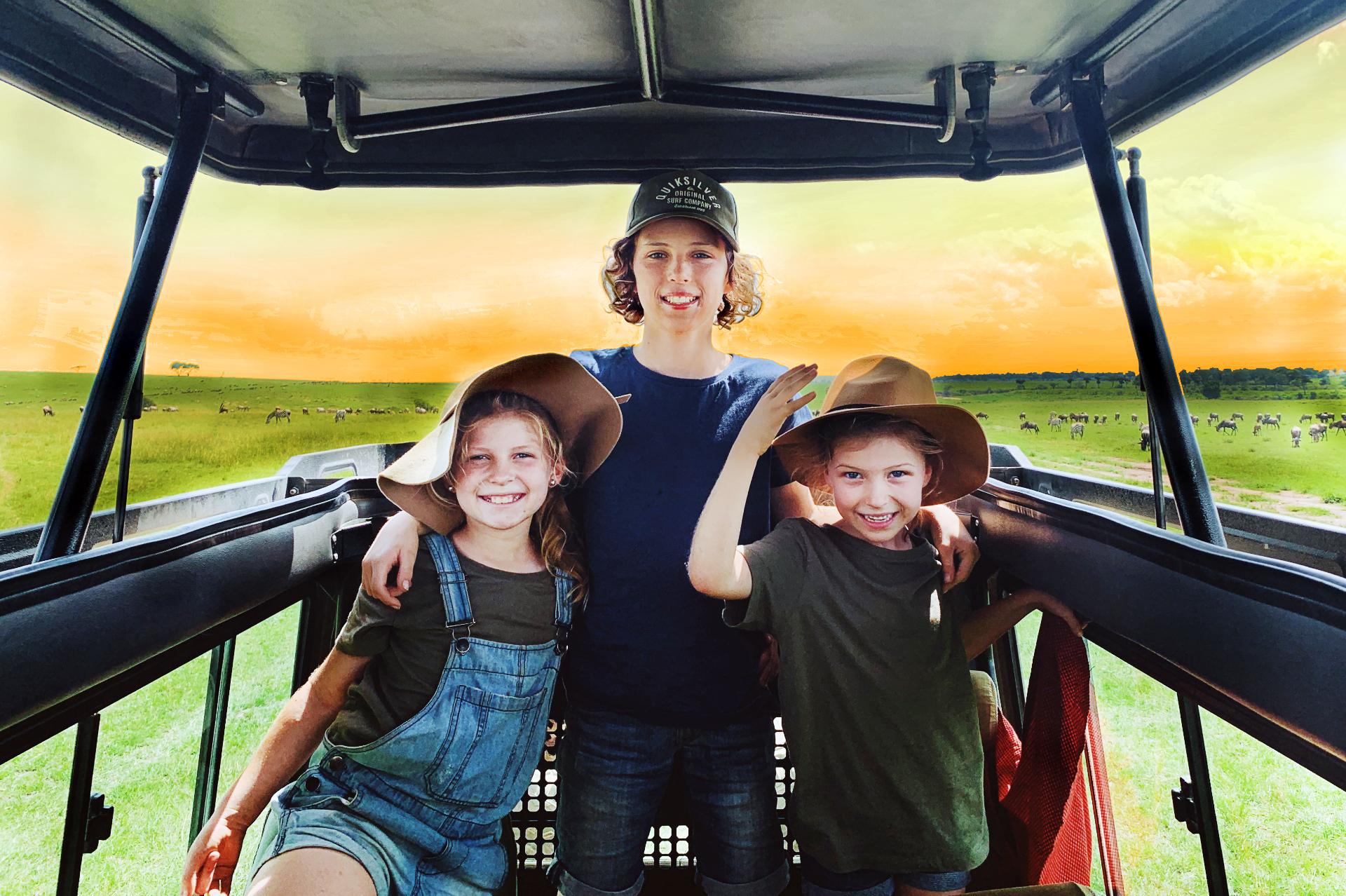 Family enjoying an open-vehicle safari adventure